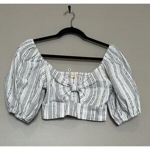 Altar’d State Cropped Stripe Top Black White Keyhole Crop Top 100% Cotton Small